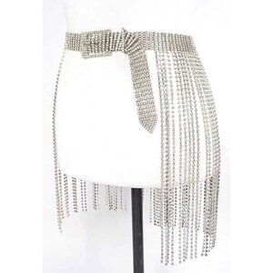 BNWT Silver Rhinestone Buckle Iconic Fringe Curtain Chain Belt